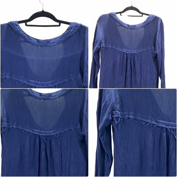 Zaful Navy Blue Distressed Semi-Sheer Boho Top Tunic Shirt Tassels Size Large - Picture 7 of 11